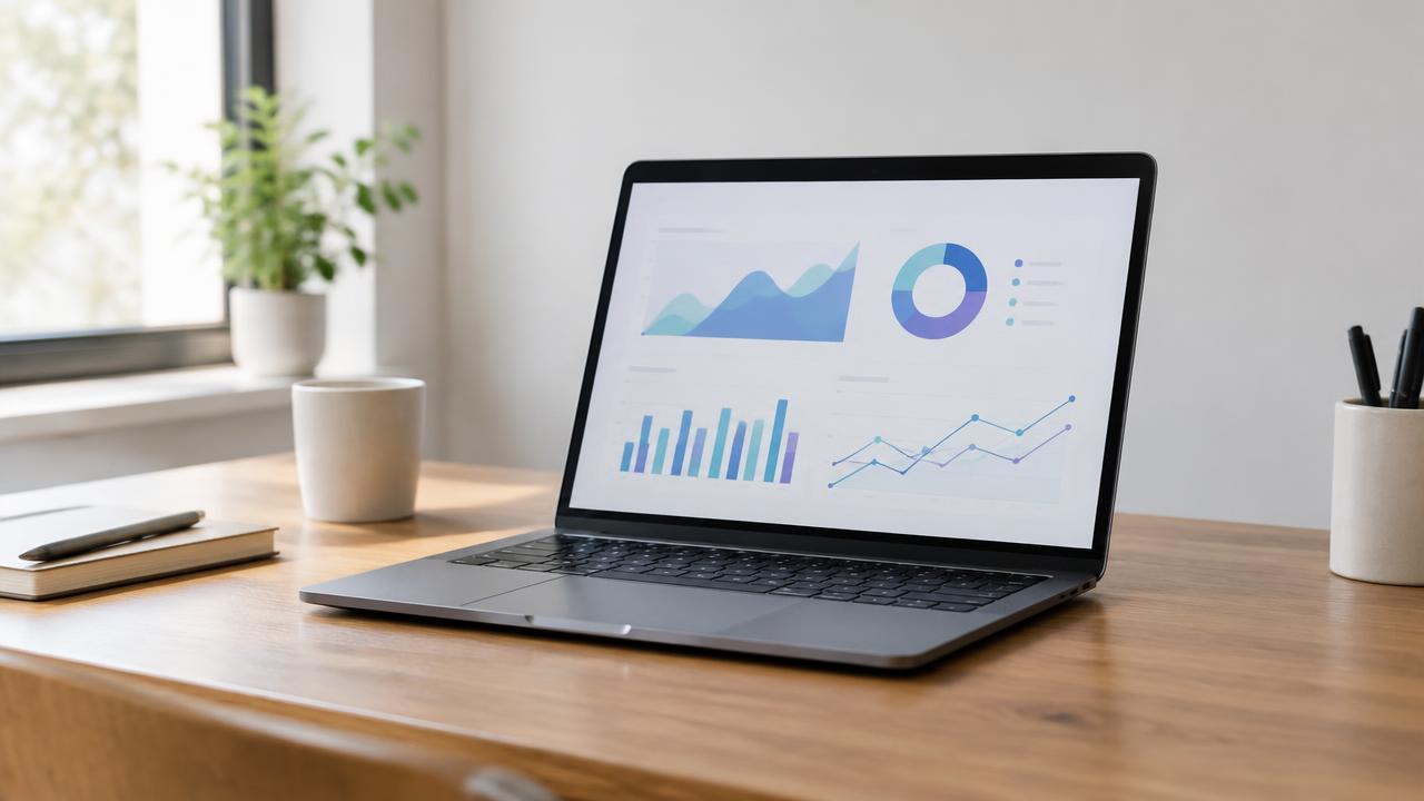Laptop showing analytics dashboard on a desk
