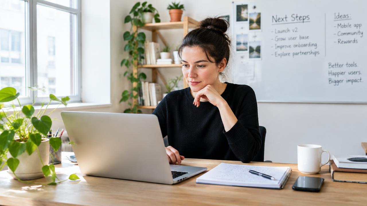 Founder planning on a laptop in a small office